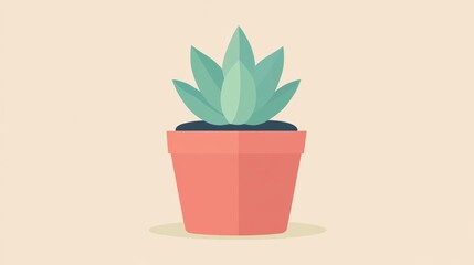 Obraz premium A simple vector illustration of a potted succulent plant on a beige background.