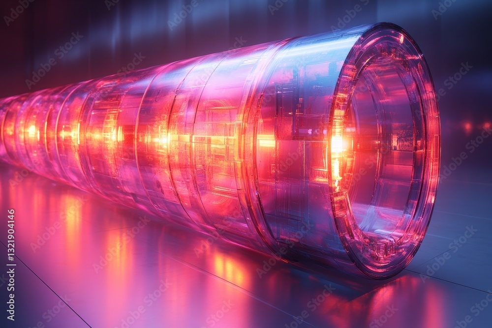 Poster an abstract view of glowing, colorful lights in a cylindrical shape, showcasing modern design and in