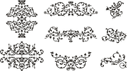 Floral ornamental arabesque designs vector set in traditional Oriental style. Black and white luxury vintage page decorations, great for backgrounds, wedding invitations, greeting cards, wallpapers.
