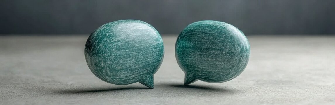 Teal Textured Speech Bubbles on Gray Surface