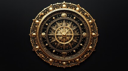 Obraz premium An Ornate Gold and Black Circular Ornament on a Dark Background