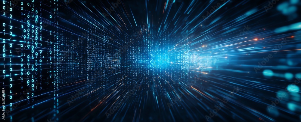 Poster a mesmerizing abstract image showcasing digital data streams flowing through a futuristic space