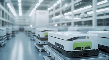 Modern Warehouse with Automated Guided Vehicles