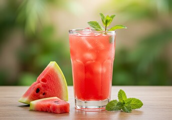 Refreshing summer drink with watermelon slices.

