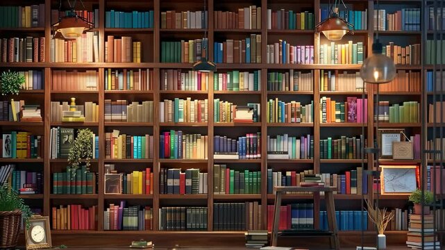 Bookstore bookshelf with a diverse selection of novels, biographies, and self-help books