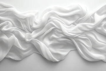 Obraz premium Elegant white fabric drapes beautifully, showcasing smooth textures and soft folds, perfect for fashion, decor, or artistic backgrounds.