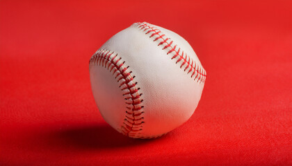 Baseball ball isolated on bright red backdrop. Active sport, competitive game.