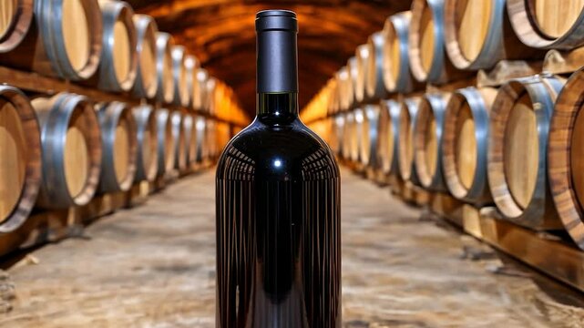 Wine Bottle in a Cellar: A Symphony of Oak and Grape