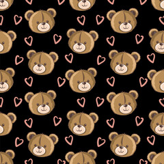 Obraz premium Cute bear faces in seamless pattern design for kids. Vector illustration