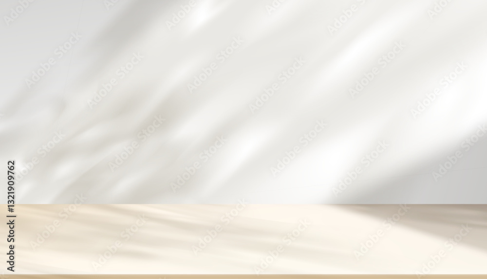 Poster white background with shadow and light for product display,studio kitchen with nature spring light a