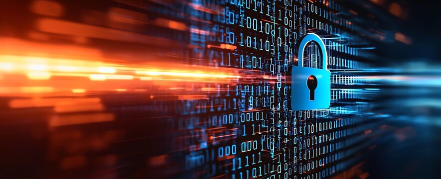 A visual representation of digital security, featuring a lock symbol with binary code, illustrating the importance of data protection and cybersecurity in the digital age.