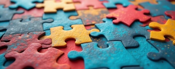 Team building jigsaw puzzle activity Close-up of puzzle pieces , accomplishment, connect, pieces