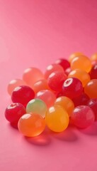 Obraz premium Vibrant jelly jujubes, assorted colors, pink backdrop, vivid, bright