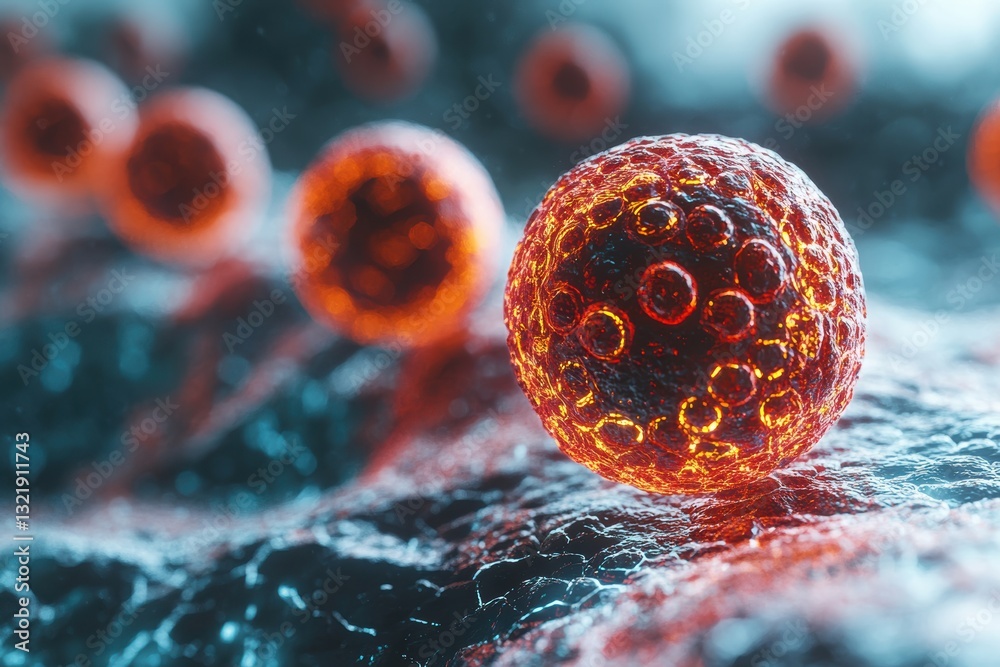 Poster Vibrant microscopic view of colorful cells showcasing intricate structures and patterns, emphasizing the beauty and complexity of cellular biology.