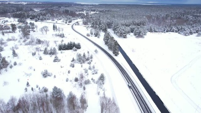 aerial view of winter forest landscape