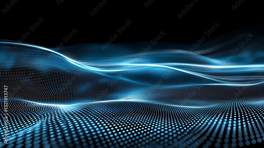 Poster a mesmerizing abstract background featuring flowing blue waves illuminated by light, creating a sens