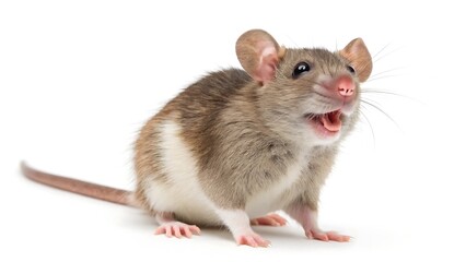 Whimsical Portrait of a Small Rat with a Playful Expression on a White Background