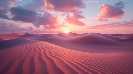 Naklejka premium Serene Desert Landscape at Sunset with Textured Sand Dunes