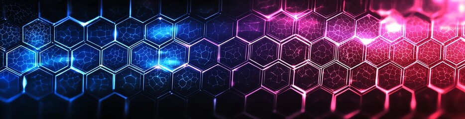 Fototapeta premium A vibrant, abstract hexagonal pattern featuring a blend of blue and pink hues