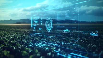 Digital Agriculture Futuristic Interface Over Lush Green Field