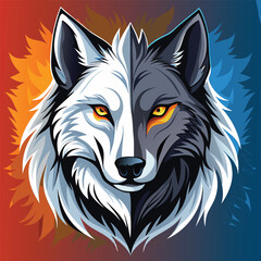 Divided Wolf: A striking illustration of a wolf's face, bisected by a vertical line showcasing contrasting colors. The wolf's intense gaze commands attention.