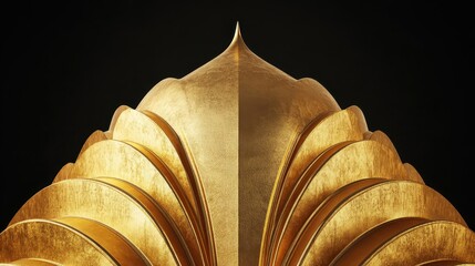 A symmetrical golden art deco design on a dark background