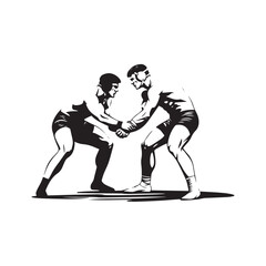 Wrestling Match Between Two Athletes – Dynamic Black and White Vector Illustration