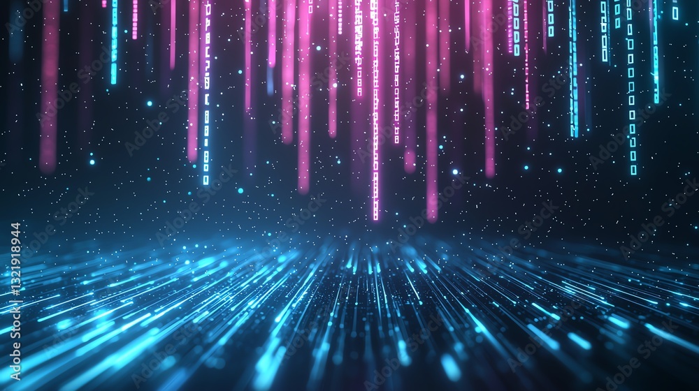Aufkleber a mesmerizing display of digital light and color, showcasing streams of binary code in vibrant hues 