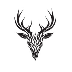 Tribal Stag Head with Ornate Antlers – Wildlife and Tattoo Art