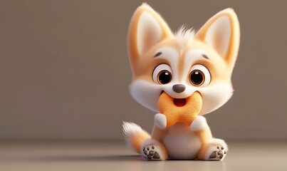 An adorable cartoon animal happily eating a small baked treat