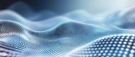 A mesmerizing abstract image showcasing fluid waves of digital data in blue tones, representing innovation and modern technology