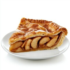 Golden Brown Apple Pie Slice on White Plate