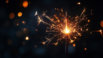 Sparkler with Sparks with Bokeh on Black Background for Overlay Blending Mode for Holiday Design Projects