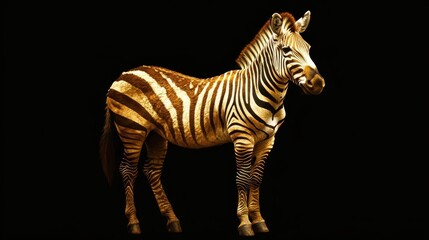 Fototapeta premium A striking golden zebra stands alone against a solid black background