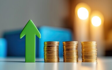 Growth symbol with stacked coins, representing financial success and investment.