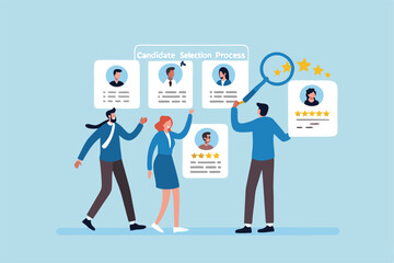 Choosing candidate alternative, recruitment human resources manager, finding employee for job vacancy, discover new talent or applicant concept, business people HR choosing prospect candidate resume.