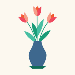 Minimalist Vase with Tulips Vector Illustration ? Cartoon, Clipart & Line Art Design.eps