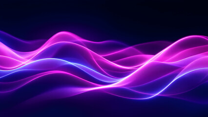 Futuristic Abstract Neon Waves Background &ndash; Glowing Purple and Blue Light Flowing Motion Design
