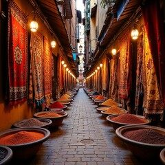 Vibrant Moroccan Spice Market Aromatic Colors