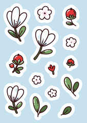 set with cartoon flowers