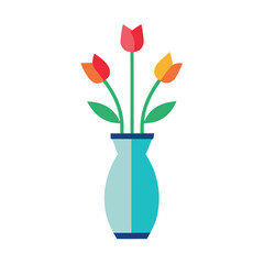 Minimalist Vase with Tulips Vector Illustration ? Cartoon Clipart & Line Art Design.eps