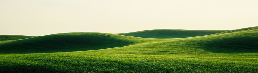 Fototapeta premium Serene green hills under soft sunlight.