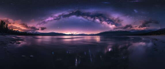 Fototapeta premium Milky Way Over Tranquil Mountain Lake at Twilight