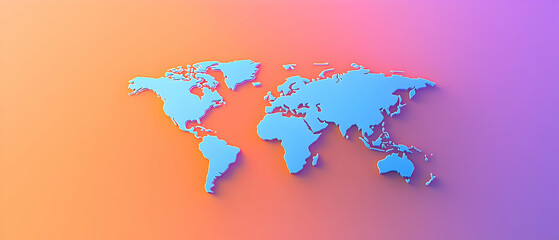 Obraz premium A 3D Rendered Baby Blue World Map On A Peach And Pink Gradient Background
