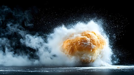 Explosive Flour Cloud Eruption with Golden Frying Ball Rising