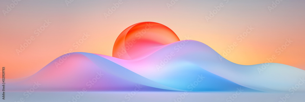 Poster surreal abstract scene featuring a pulsating circular shape emerging from a cascade of luminous
