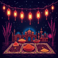 Spices Mosque Night Lanterns with Copy Space