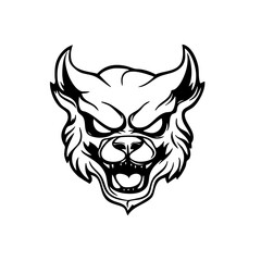 Ferocious wild beast, aggressive snarling wolf or hyena head illustration