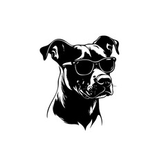 Cool dog with sunglasses, stylish black and white hand-drawn illustration