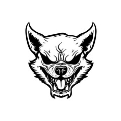 Ferocious wild beast, aggressive snarling wolf or hyena head illustration